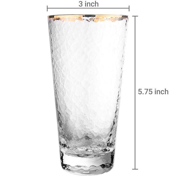 12 oz Gold Rim Hammered Highball Glasses, Set of 4 - MyGift