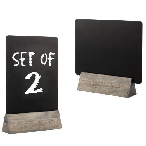 Tabletop Chalkboard Sign with Gray Wood Stand, Set of 2