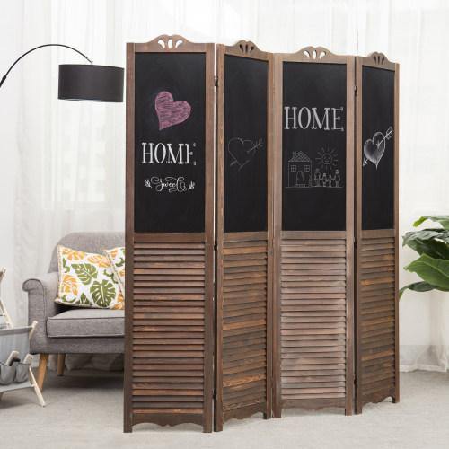 4-Panel Wood Room Divider with Chalkboard Panels - MyGift