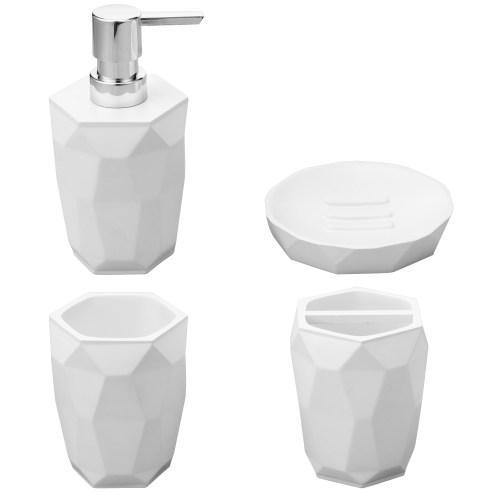 4-Pc Geometric White Resin Bathroom Set - MyGift