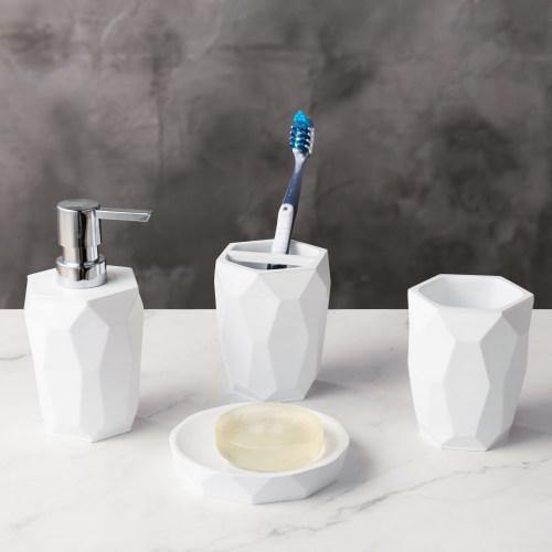 4-Pc Geometric White Resin Bathroom Set