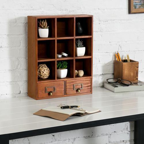 Small Rustic Dark Brown Wood Office Storage Cabinet/Jewelry Organizer w/ 3 Drawers - MyGift