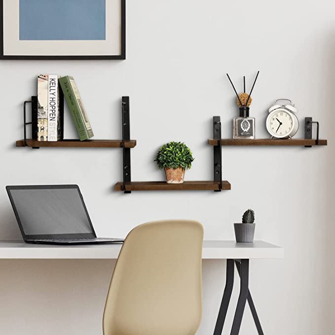 Adjustable Wood Floating Shelves, Wall Mounted 3-Shelf Display