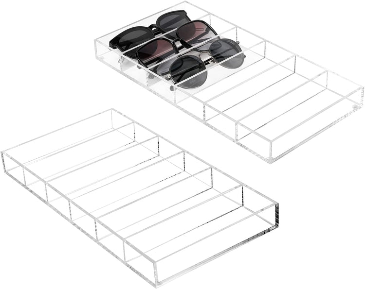 6 Slot Clear Acrylic Sunglasses and Eyeglasses Storage Organizer Tray, Eyewear Display Case, Set of 2