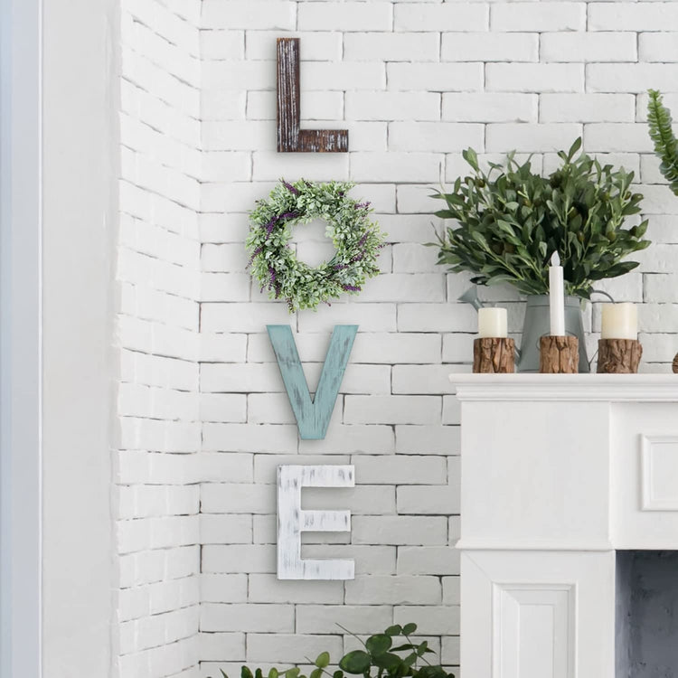 Individual Cutout Letters with Artificial Lavender Grass Wreath, Wood Love Letter Sign-MyGift