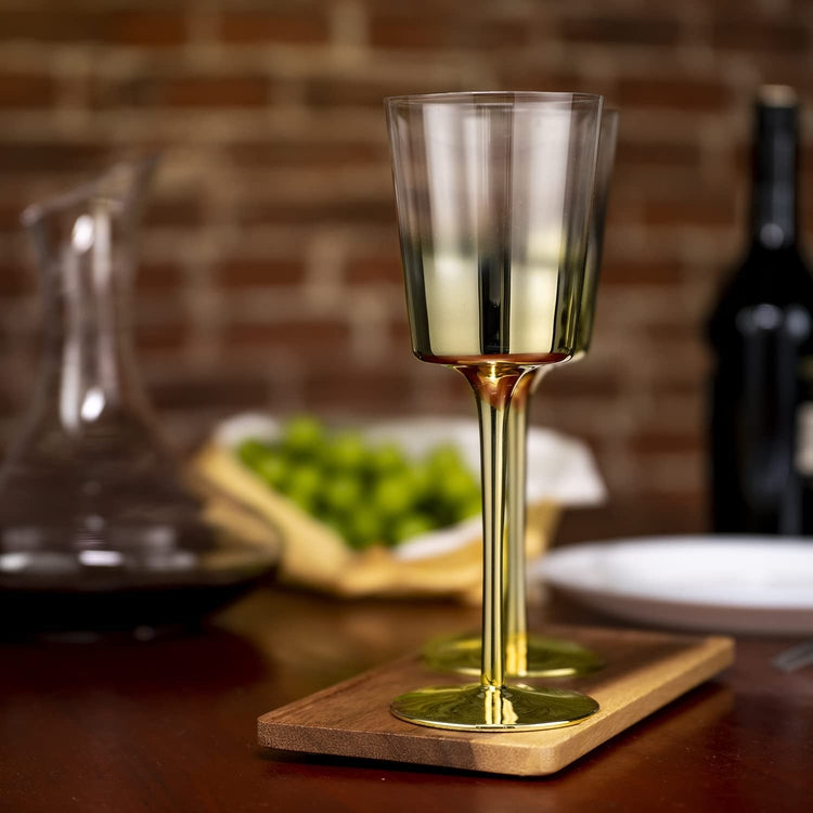 Brass Plated Smokey Gradient Design Goblet Style Wine Glasses, Set of 4