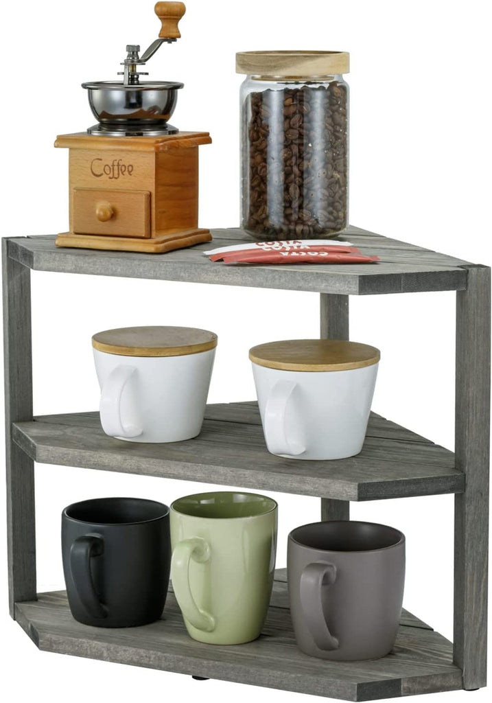 3-Tiered Corner Countertop Wood Shelf Kitchen – Weathered Gray MyGift Organizer