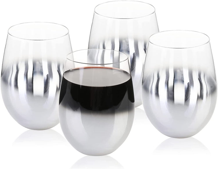 MyGift Modern Tilted Silver Stemless Wine Glasses, Set of 4 