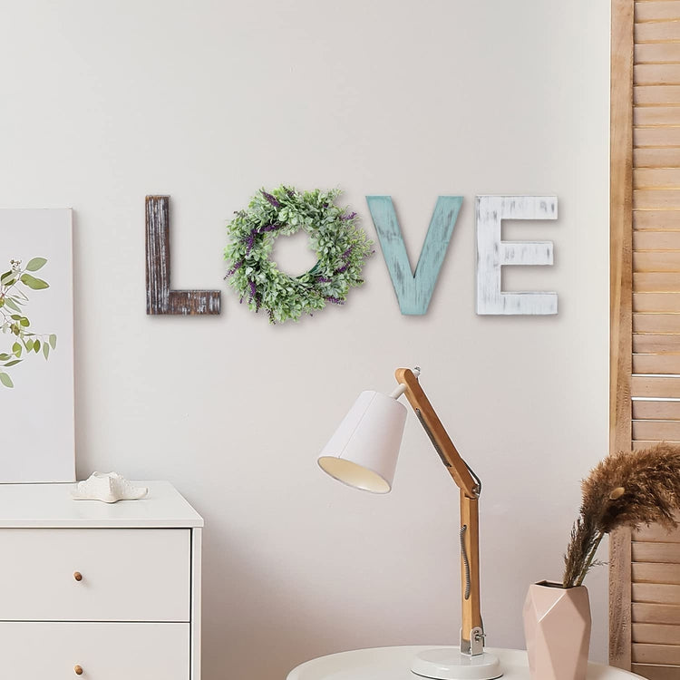 Individual Cutout Letters with Artificial Lavender Grass Wreath, Wood Love Letter Sign