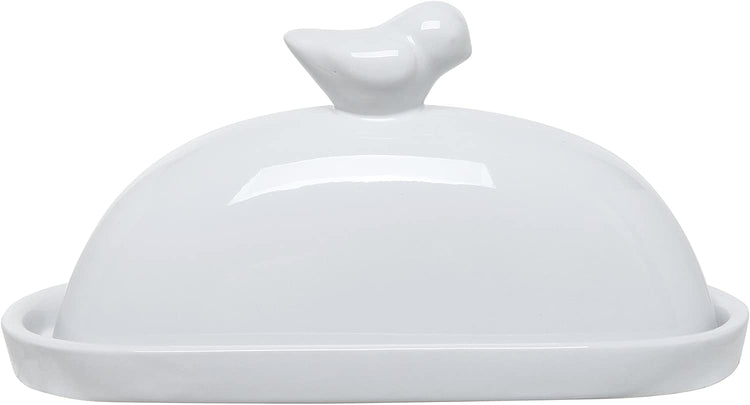 White Bird Design Decorative Ceramic Butter Dish and Lid Cover-MyGift