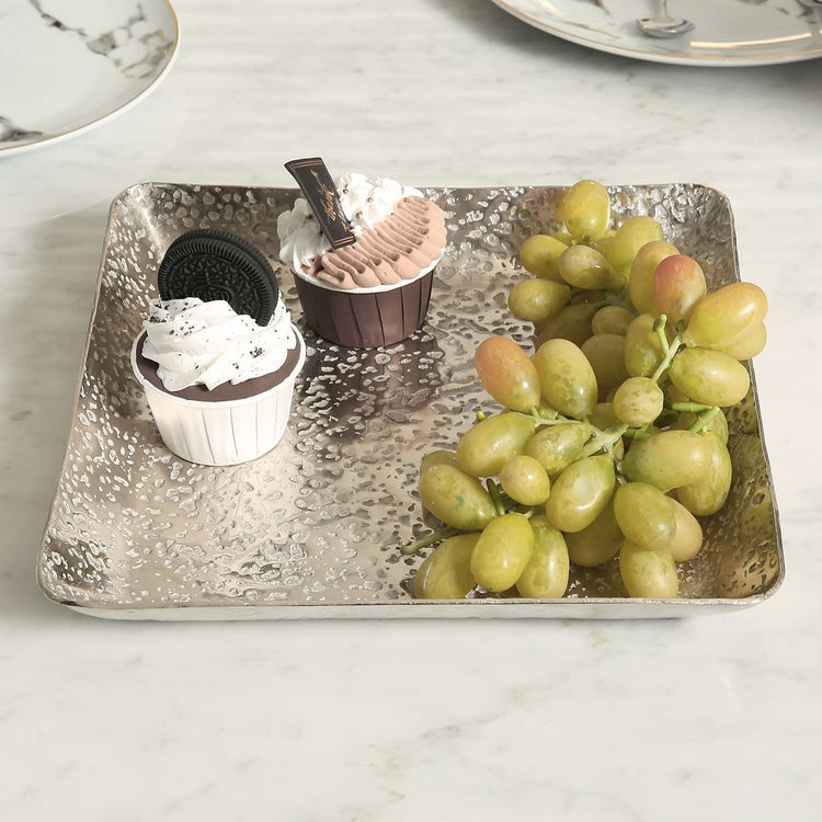 12 Inch Square Textured Silver Metal Decorative Tray, Large Centerpiec –  MyGift