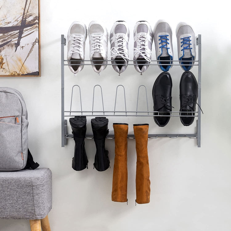 Wall-Mounted 18-Pair Shoe Boot Rack