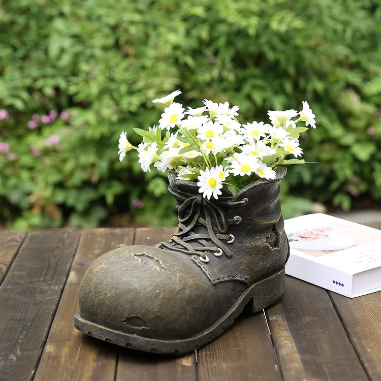 Old Boot Decorative Ceramic Garden Planter, Indoor Outdoor Pot for Succulent Plants, Cactus, Herbs and Flowers