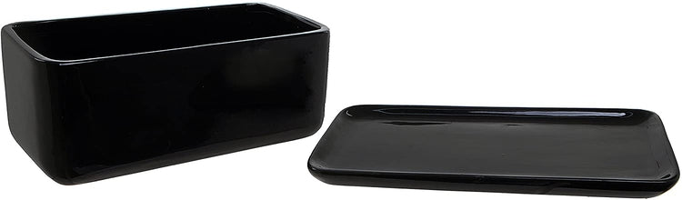 10 inch Rectangular Black Ceramic Succulent Planter Pot, Window Box with Saucer-MyGift