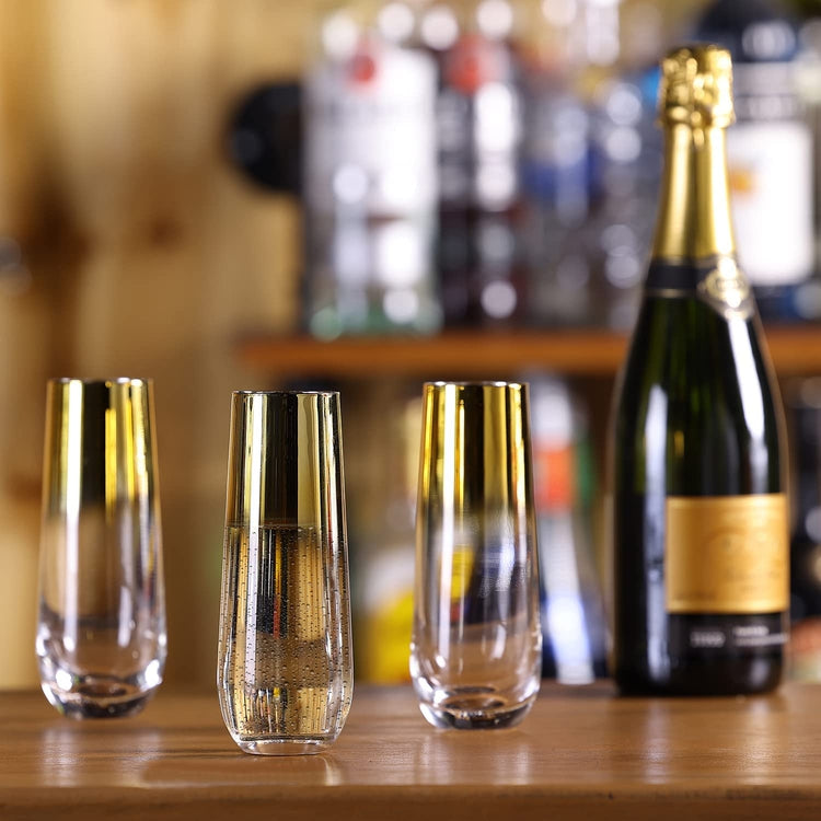 Modern Gold Tone Gradient Stemless Champagne Flute Glasses, Set of 4