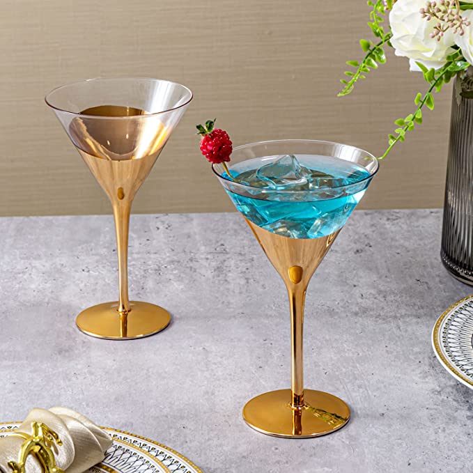 S/4 Hammered Martini Glasses-Clear w/Gold Rim
