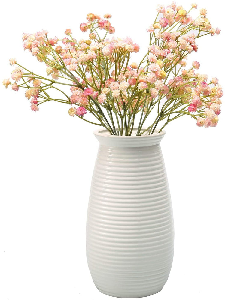 8 inch White Ribbed Ceramic Flower Vase, Tabletop Centerpiece-MyGift