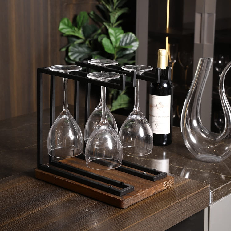 MyGift Modern Copper Metal Wire Countertop Wine Glasses Rack, Tabletop Stemware Holder with White Marble Base