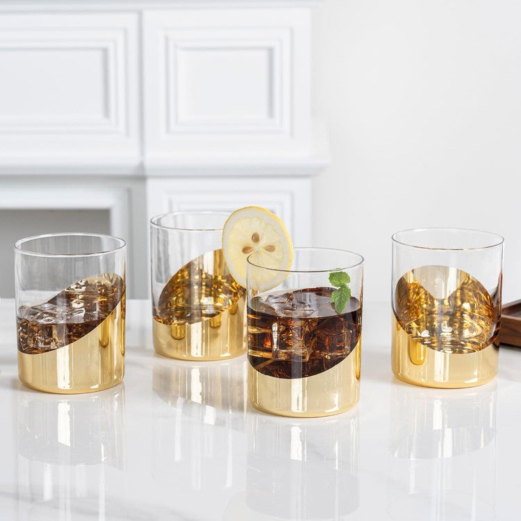 Glasses Set of 4 Black and Gold Double discount Old Fashion On the Rocks Cocktail Glasses