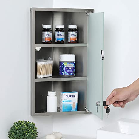 White Frosted Glass Door Wall Mount Medicine Cabinet Bathroom Storage Shelf