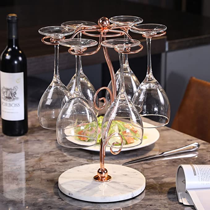 Modern Copper Metal Wire Countertop Wine Glasses Rack, Tabletop Stemwa –  MyGift