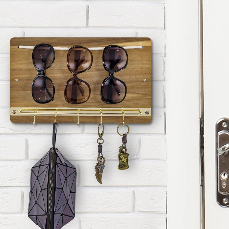 Acacia Wood Sunglasses Holder Display Entryway Wall Organizer Rack wit –  MyGift