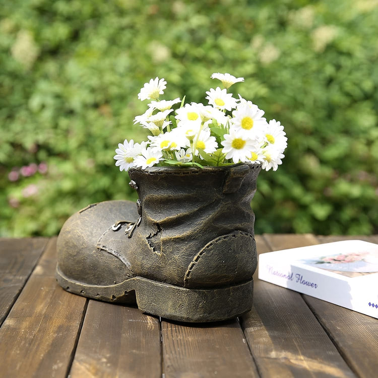 Old Boot Decorative Ceramic Garden Planter, Indoor Outdoor Pot for Succulent Plants, Cactus, Herbs and Flowers-MyGift