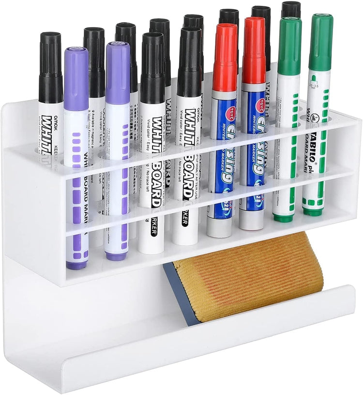 16 Slot Premium White Acrylic Dry Erase Whiteboard Marker Holder with –  MyGift