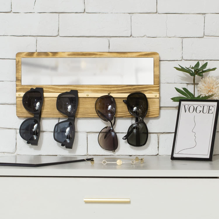 Burnt Wood and Brass Metal Wall Mounted Sunglasses Holder Hanger Displ –  MyGift