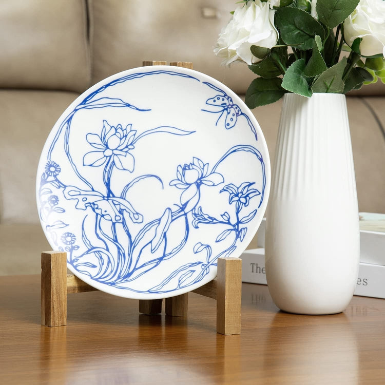 Blue and White Chinoiserie Ceramic Coasters with Holder, Decorative Object