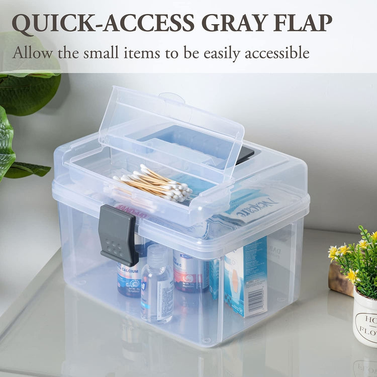 Clear Craft and Sewing Supplies Bin with Detachable Tray and Top