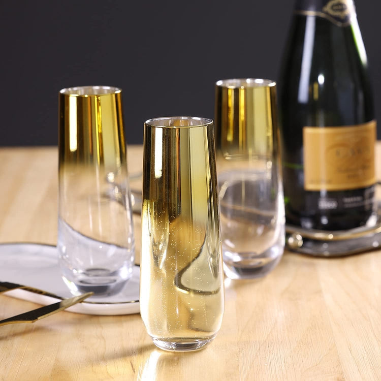 Set of 4, Modern Gold Tone Gradient Stemless Champagne Flute Glasses-MyGift