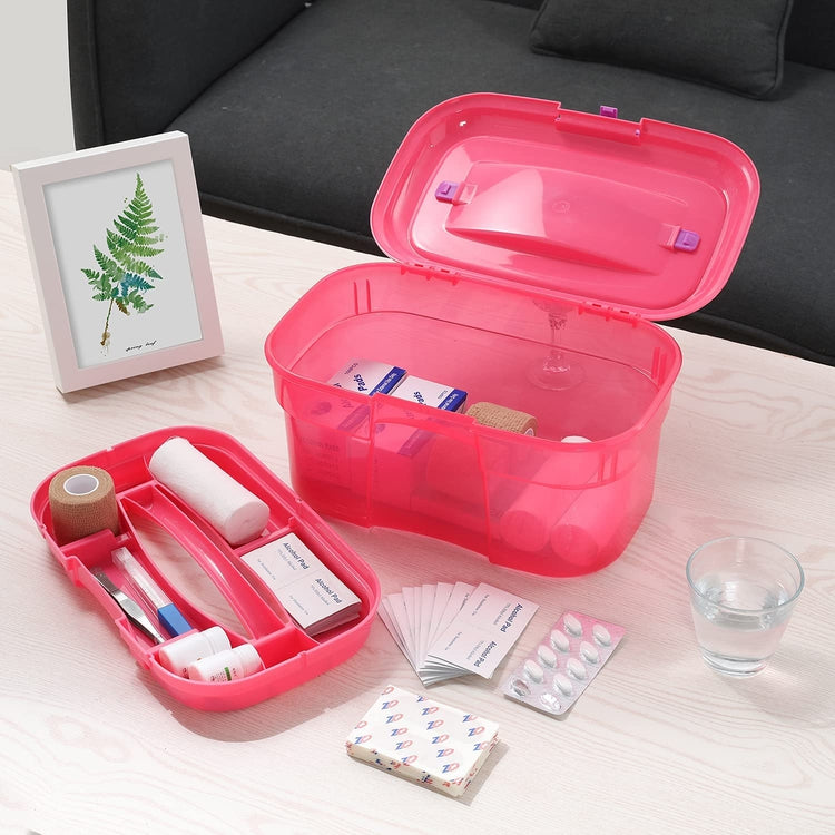 Red First Aid Clear Container Bin/Family Emergency Kit Storage Box  w/Detachable Tray - MyGift® : : Health & Personal Care