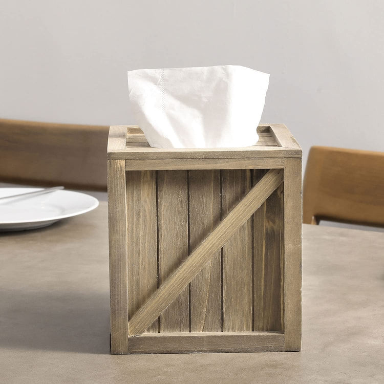 Rustic Brown Reclaimed Wood Crate Style Square Tissue Box Cover Holder