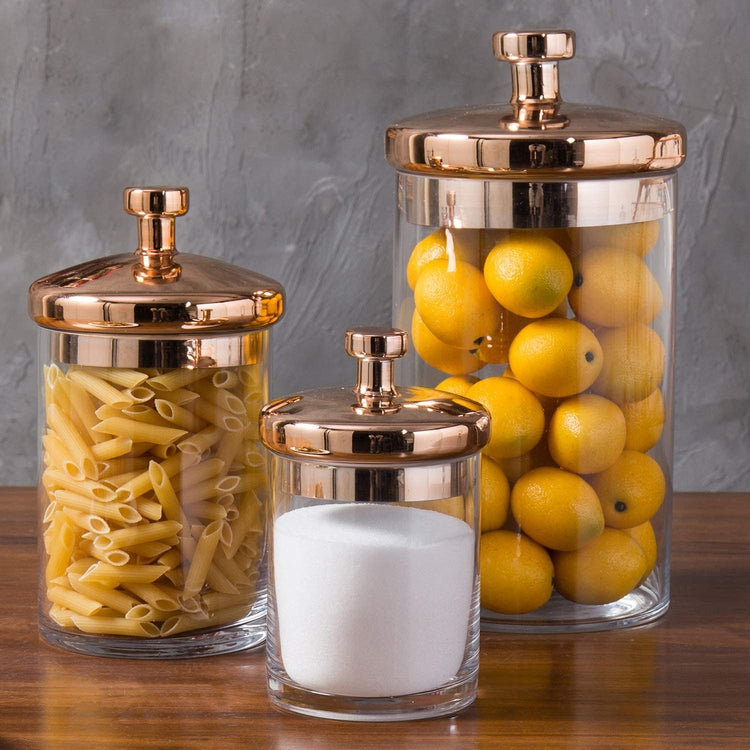 Clear Glass Decorative Jars with Wood Lids (Set of 3)