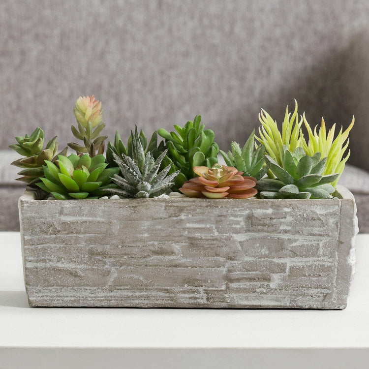 Gray Cement Rectangular Succulent Plant Flower Pot Decorative Kitchen Planter Container-MyGift