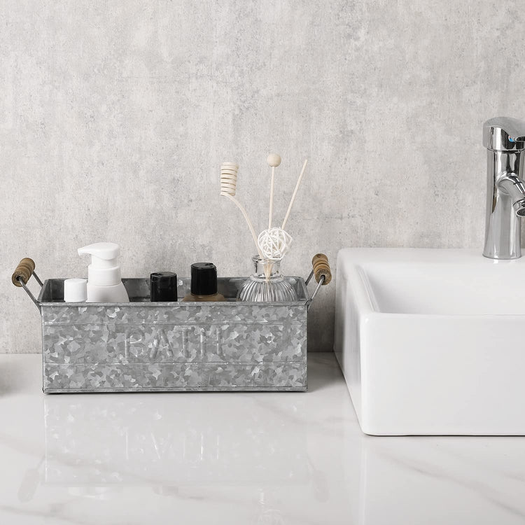 Galvanized Metal Decorative Storage Basket, Bathroom Organizer Bin wit –  MyGift