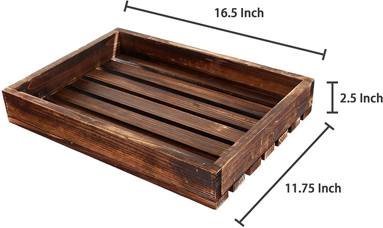 Country Rustic Wood Slat Breakfast Serving Tray, Rectangular Display Stand, Dark Brown-MyGift