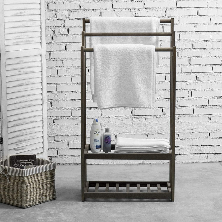 3-Tier Gray Wood Towel Rack with 2 Bottom Storage Shelves – MyGift