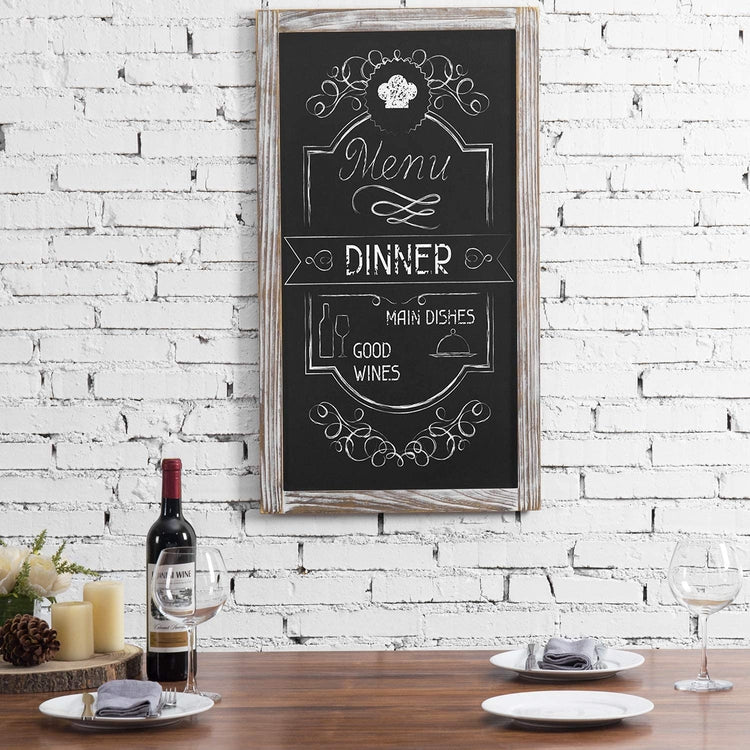 Whitewashed Wood Wall Mounted Chalkboard and Message Board