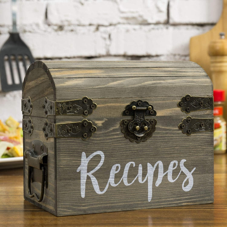 Vintage Gray Wood Wedding Card Box with Lid