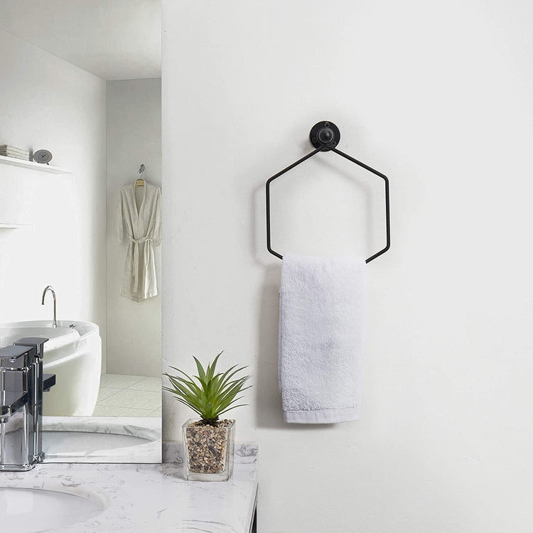 Black Modern Wall Mounted Hexagon Metal Bathroom Hand Towel Ring – MyGift