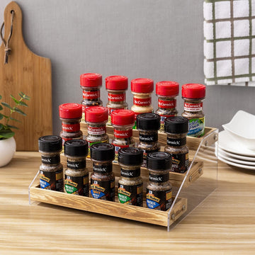 Burnt Brown Wood and Clear Acrylic Spice Jar Holder Rack, Kitchen