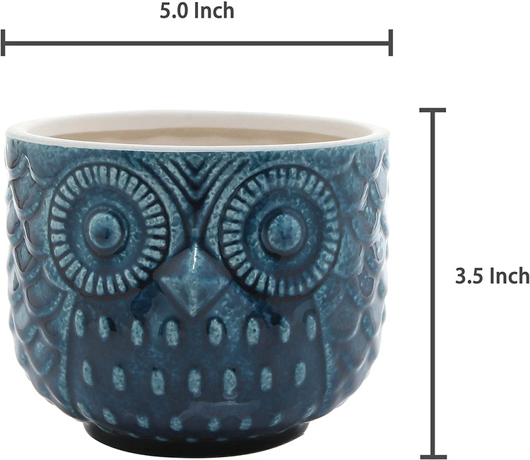 Blue Owl Shaped Succulent Ceramic Planter Pot Whimsical Cute Plant Container-MyGift