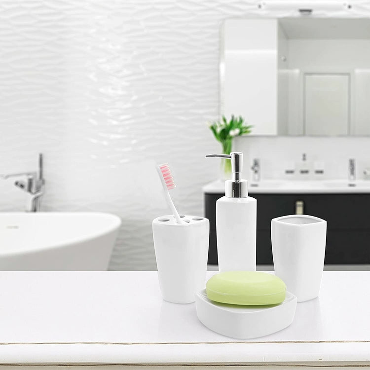 MyGift 4 PC Line Textured Dark Brown Ceramic Soap Dish, Soap Dispenser, Toothbrush Holder & Tumbler Bathroom Set