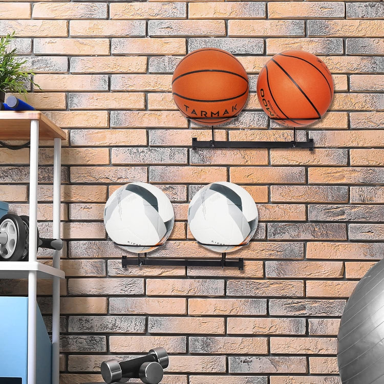 Wall Mounted Ball Storage Rack, Black Metal Ball Holder Rings for Holding Sports and Exercise Balls