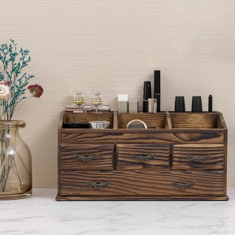 MyGift Rustic Dark Brown Wood Kitchen/Bathroom Counter Top Storage Cabinet with Glass Windows, Size: Small