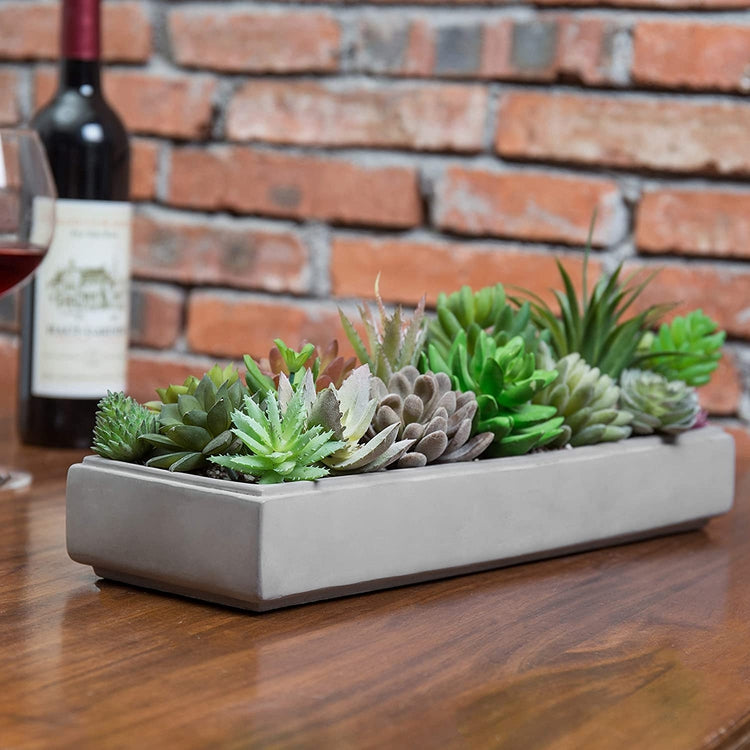 Modern Rectangular Grey Succulent Cement Planter Pot-MyGift