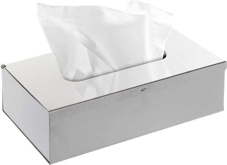 Sleek Modern Chrome Finish Stainless Steel Hinged Lid Refillable Tissue Paper Holder / Napkin Dispenser