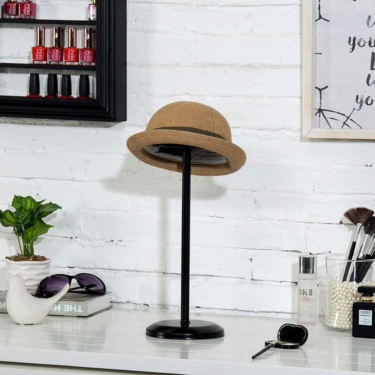 Tabletop Black Metal Hat Holder Rack, Modern Wig/Cap Display Stand, Set of 2